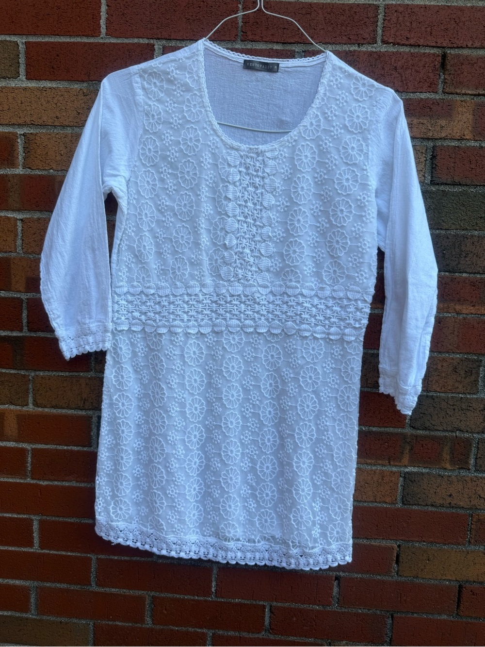 Vestopazzo White Embroidered Tunic Top Medium Boho Cottagecore